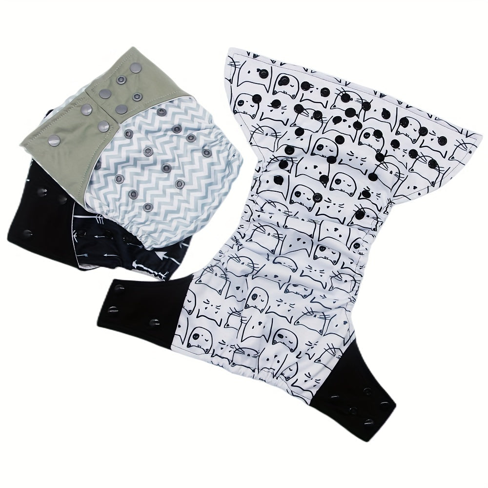 3pcs Eco-Friendly Baby Cloth Diapers Set – Reusable, Adjustable & Washable (Fits 3–15kg / 6.6–33.1lb)
