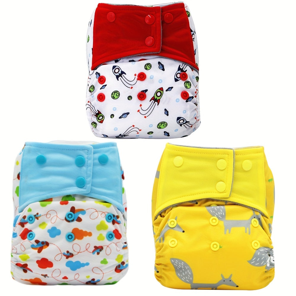 3pcs Eco-Friendly Baby Cloth Diapers Set – Reusable, Adjustable & Washable (Fits 3–15kg / 6.6–33.1lb)