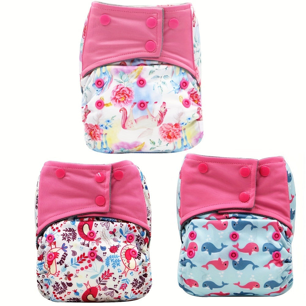 3pcs Eco-Friendly Baby Cloth Diapers Set – Reusable, Adjustable & Washable (Fits 3–15kg / 6.6–33.1lb)