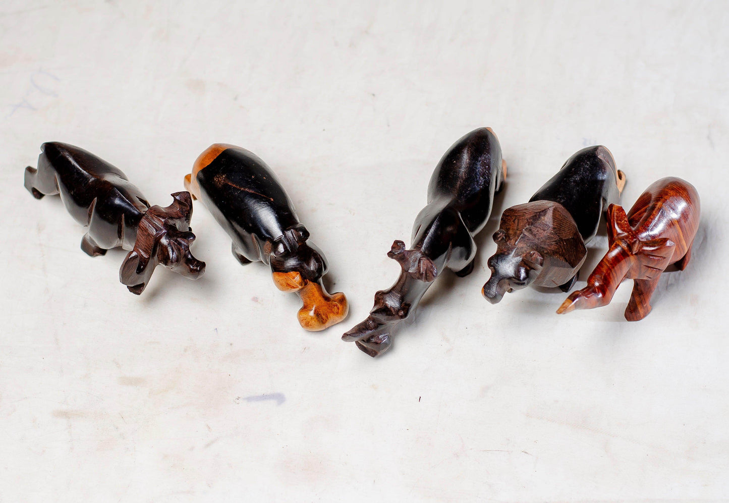 A BEAUTIFUL SET OF MINITURE BIG FIVE AFRICAN CARVED WILD WOOD ANIMALS - PRODUCT PARADISE STORE