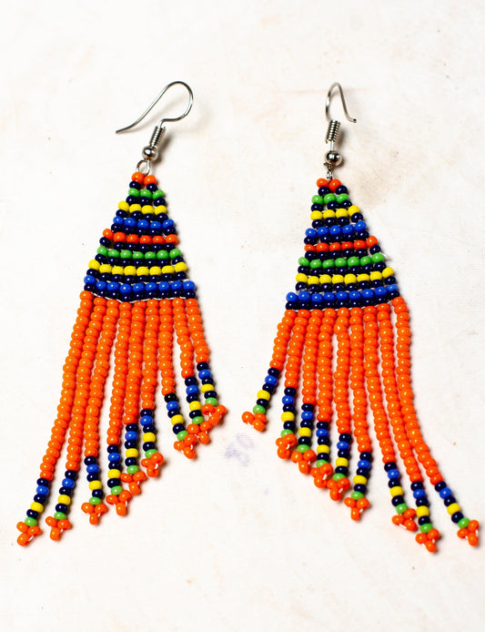 HANDMADE AFRICAN SYTLE FRINGED DANGLE BEAD EARRINGS