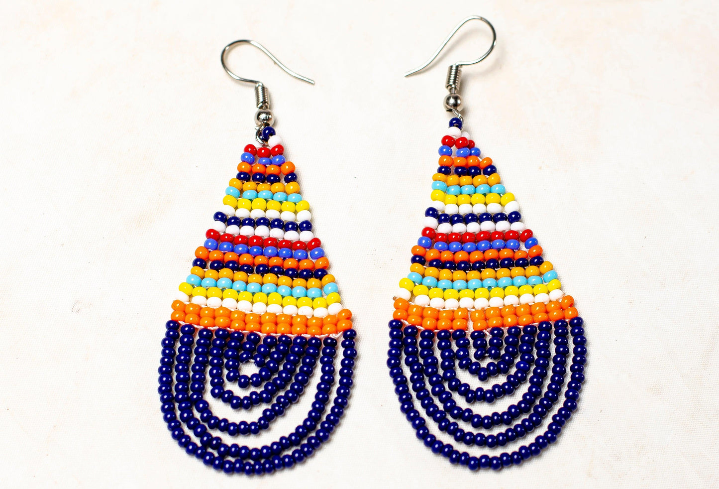 HANDMADE AFRICAN SYTLE FRINGED DANGLE BEAD EARRINGS