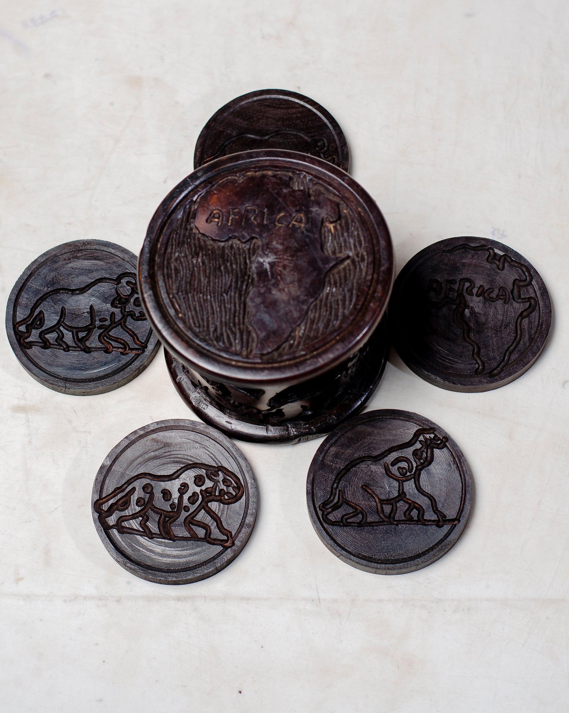 wooden animal engraved coaster set