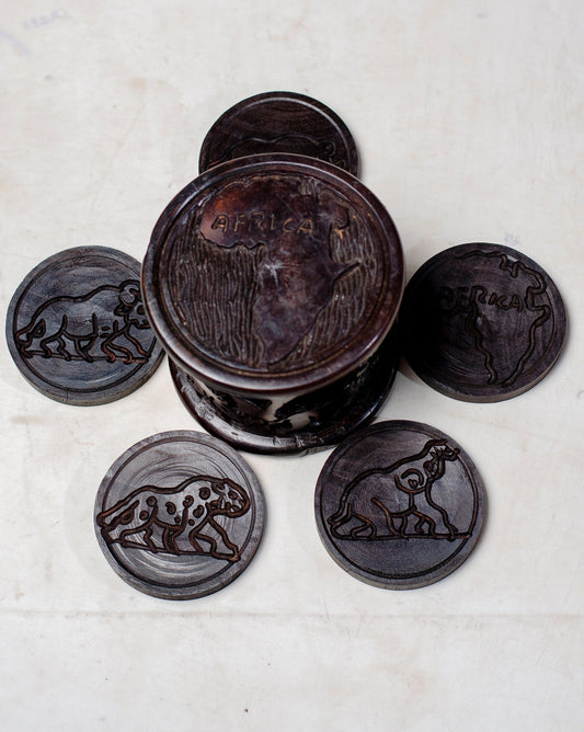 wooden animal engraved coaster set