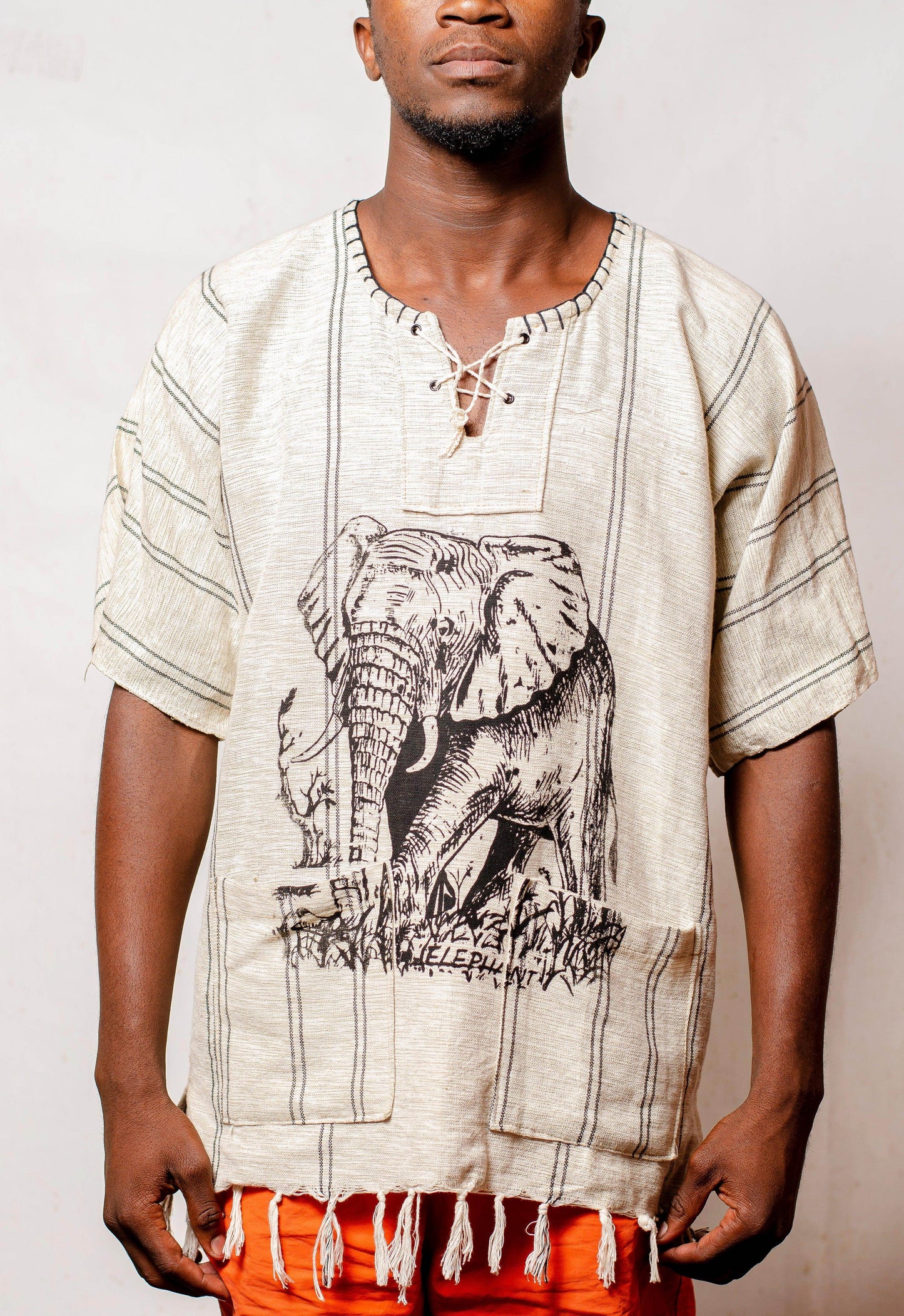 AN ORIGINAL HEMP AFRICAN PRINTED SHIRT