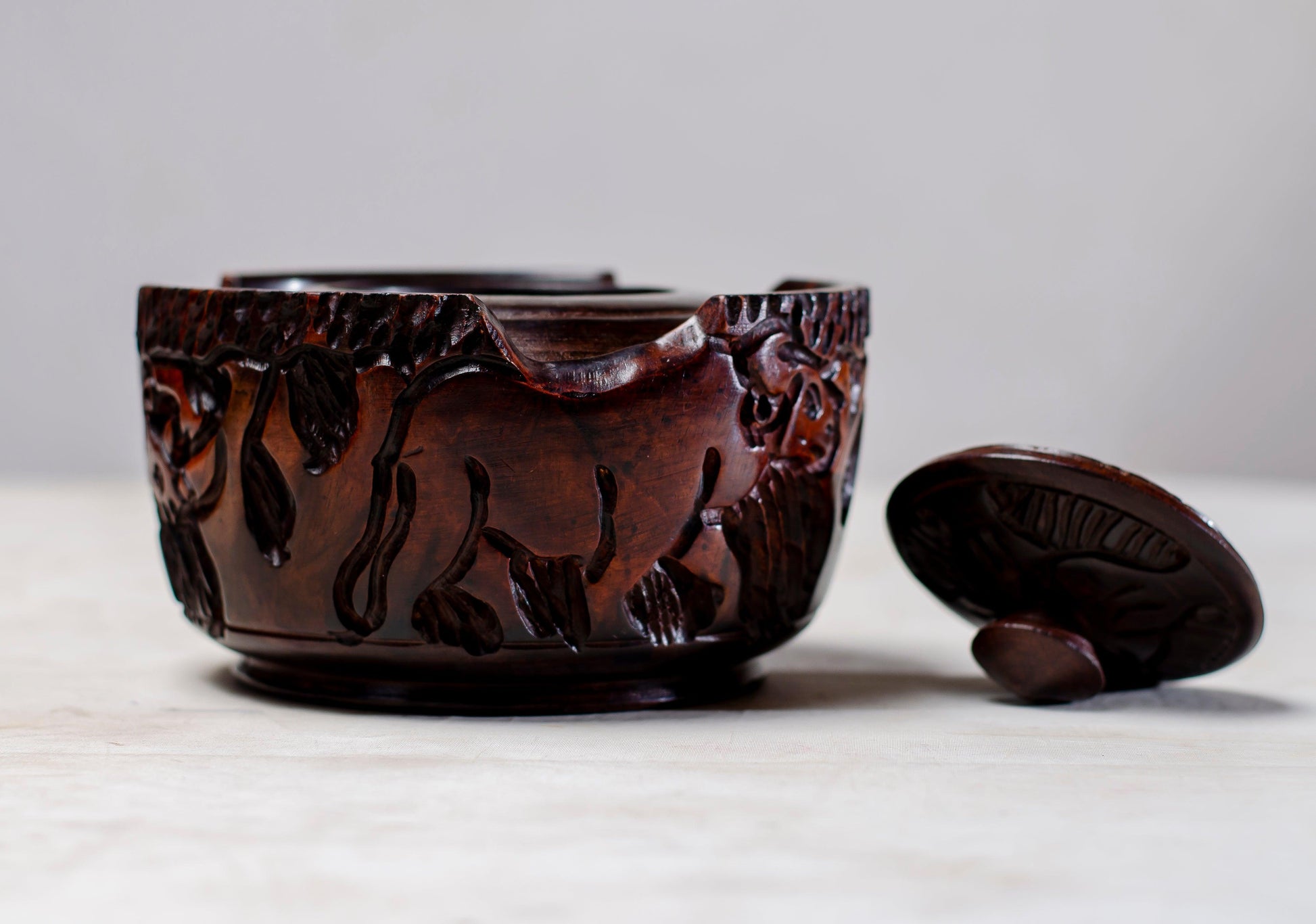 wooden animal engraved sugar bowl