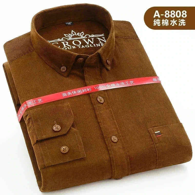brown Men’s  100% Cotton Corduroy Shirt 7XL, Long Sleeve, Eco-Friendly shirt
