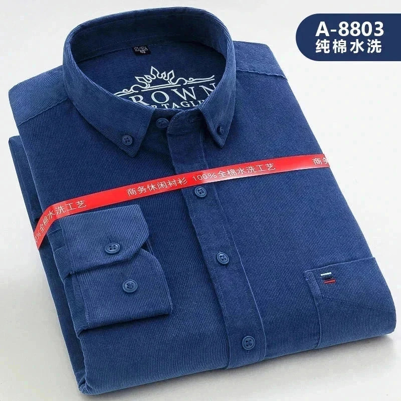 blue Men’s  100% Cotton Corduroy Shirt 7XL, Long Sleeve, Eco-Friendly shirt