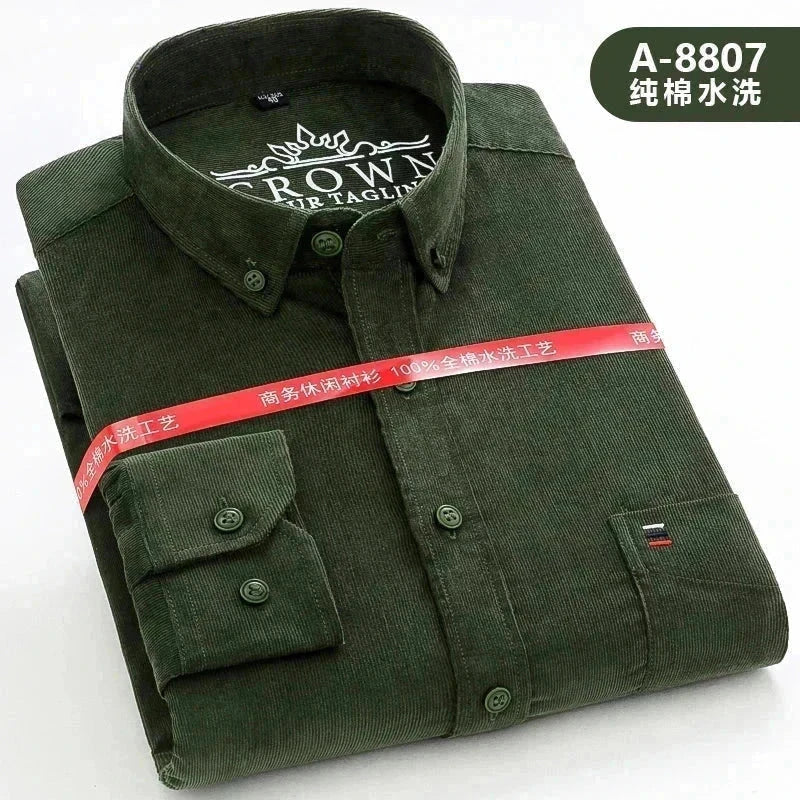 Green Men’s  100% Cotton Corduroy Shirt 7XL, Long Sleeve, Eco-Friendly shirt