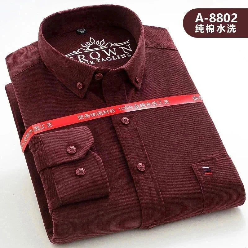 Melone color of Men’s  100% Cotton Corduroy Shirt 7XL, Long Sleeve, Eco-Friendly shirt