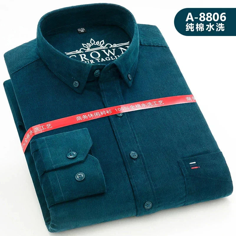 green Men’s  100% Cotton Corduroy Shirt 7XL, Long Sleeve, Eco-Friendly shirt 