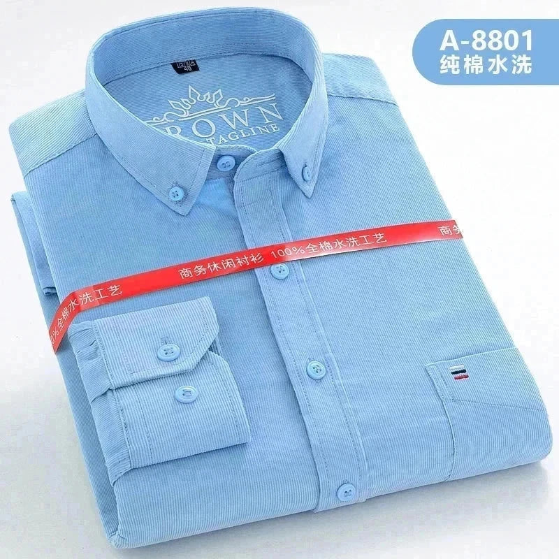light blue Men’s  100% Cotton Corduroy Shirt 7XL, Long Sleeve, Eco-Friendly shirt