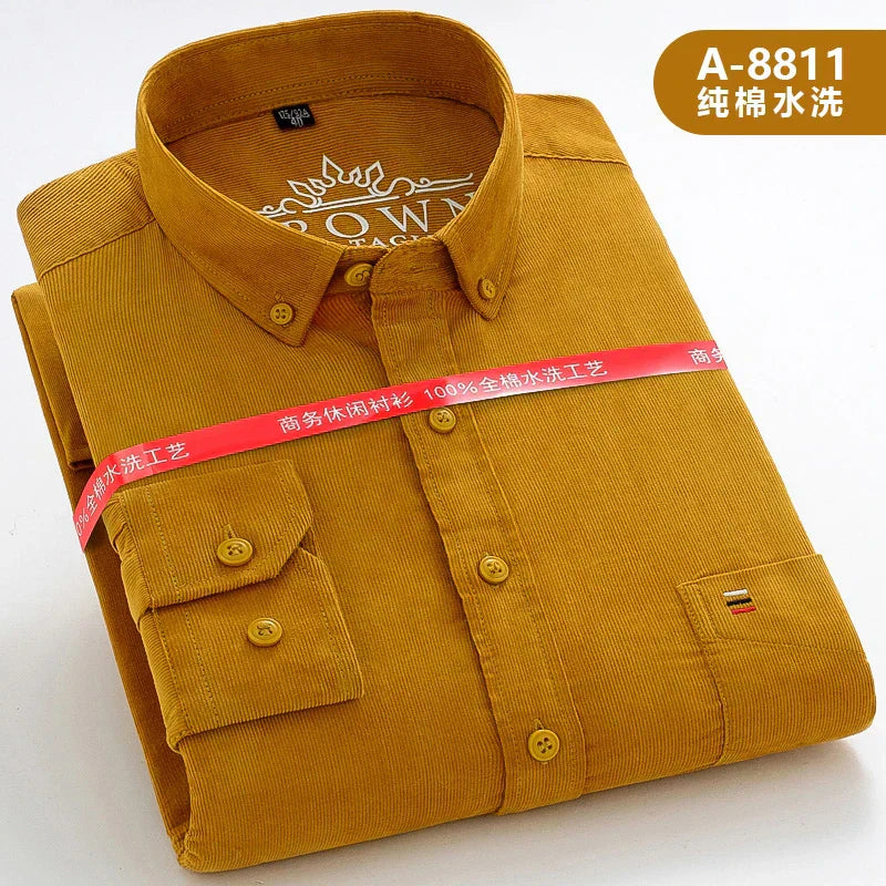 beige Men’s  100% Cotton Corduroy Shirt 7XL, Long Sleeve, Eco-Friendly shirt