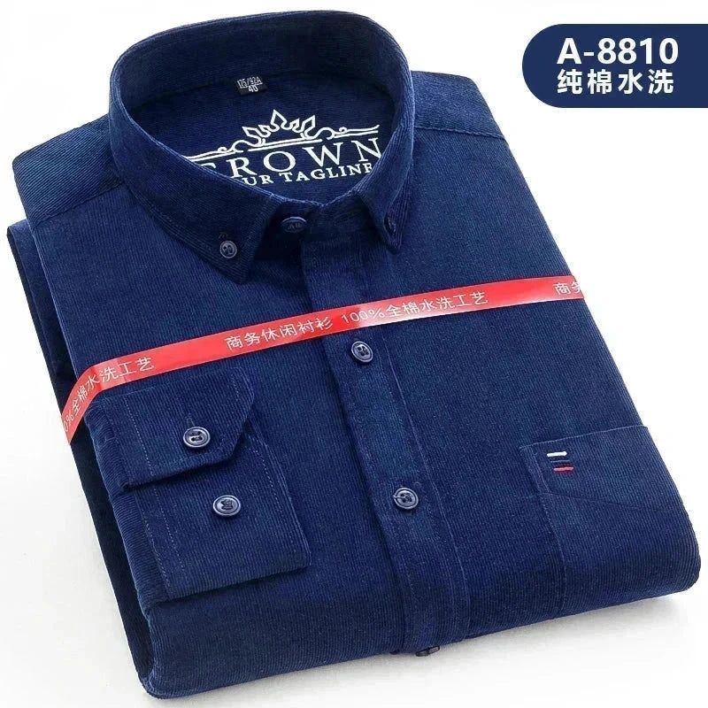 dark blue Men’s  100% Cotton Corduroy Shirt 7XL, Long Sleeve, Eco-Friendly shirt