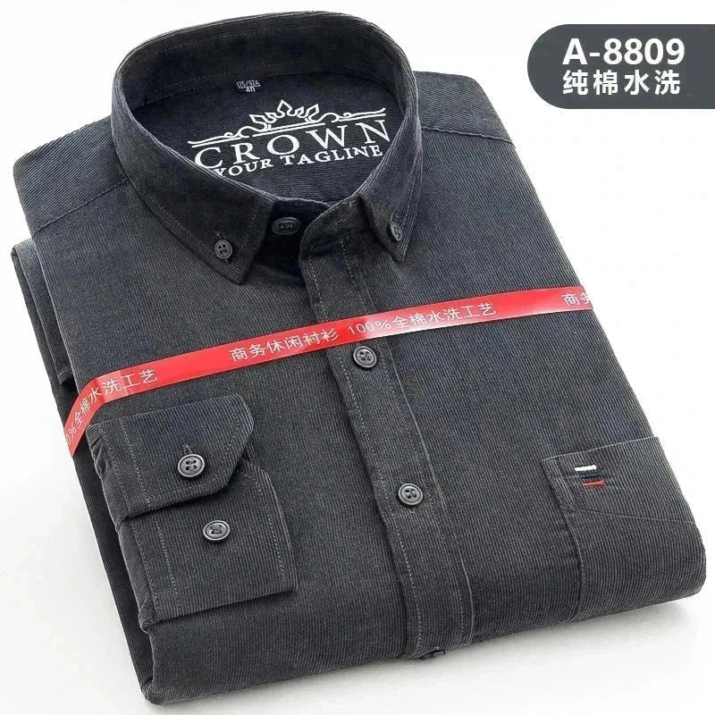 Grey Men’s  100% Cotton Corduroy Shirt 7XL, Long Sleeve, Eco-Friendly shirt